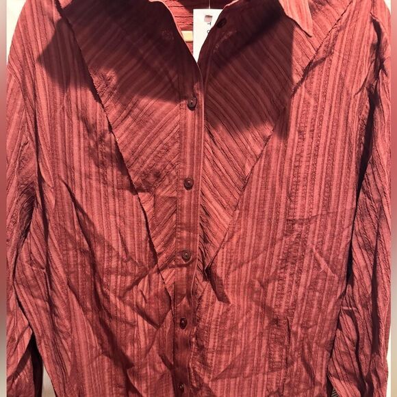Topshop Burgundy Oversized Striped Shirt in  US size 2 - Picture 8 of 8